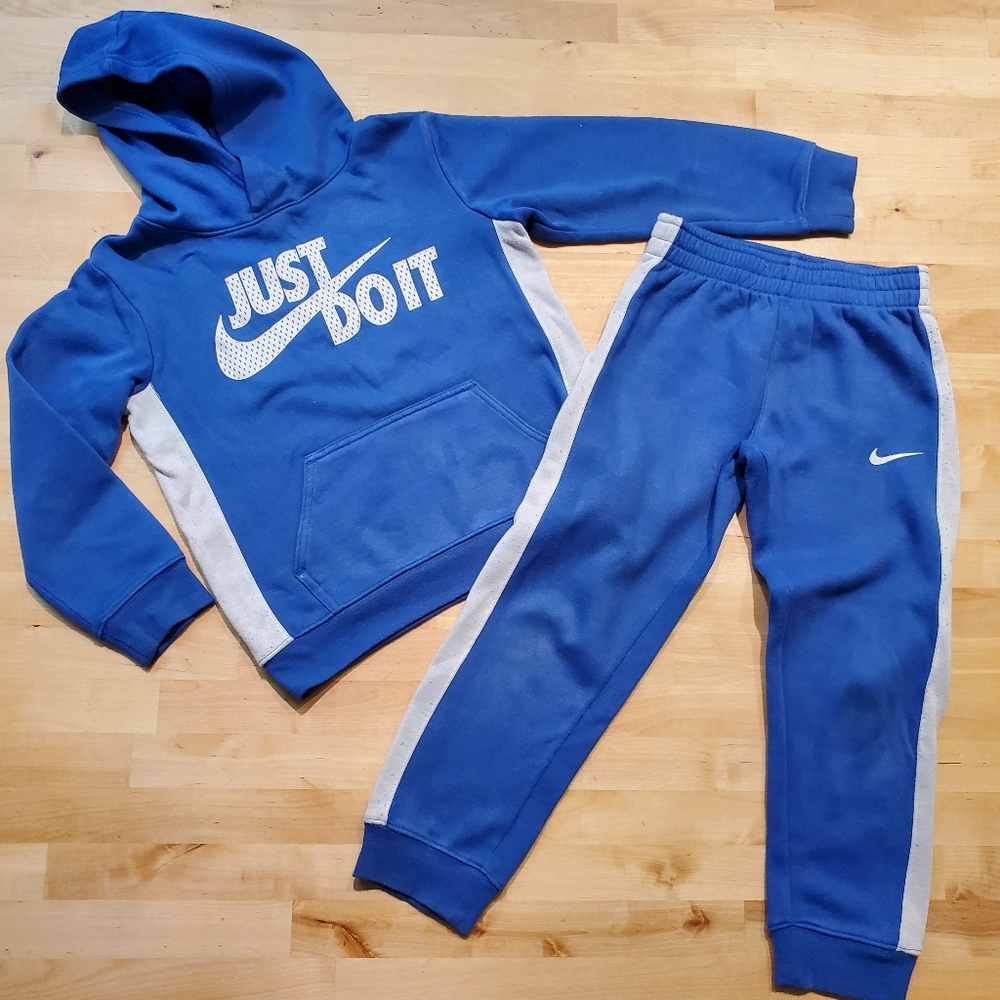 Nike Kids Blue and Gray Sweatpants & Hoodie Set Size 7